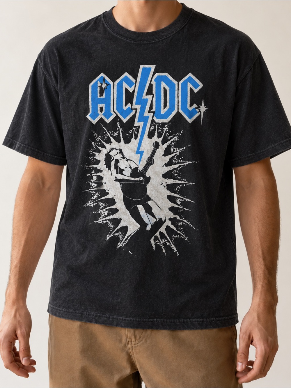 AC/DC Black Tee with Blue Logo and White Graphic